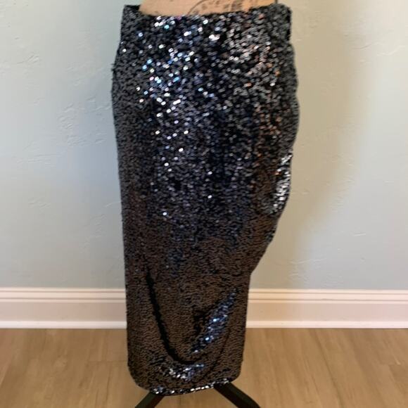 New Chaser sequin skirt midi stretch black side slit ruched Swiftie party goth - Picture 4 of 16